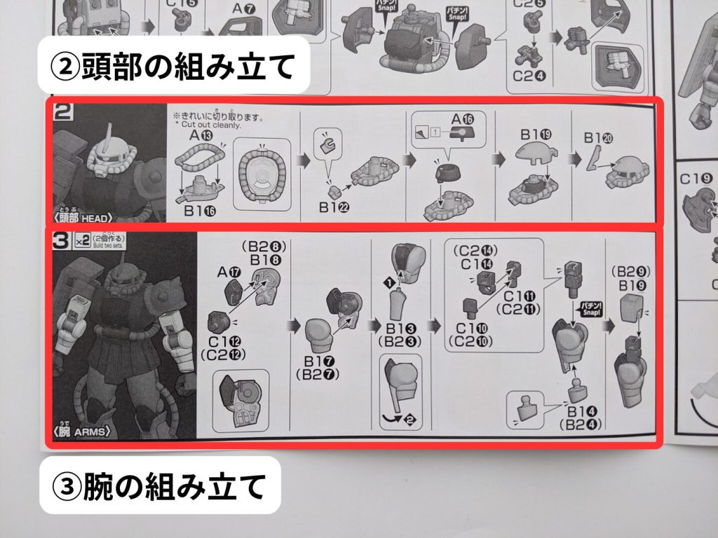 HGシャア専用ザクⅡの説明書の構成を説明する画像②