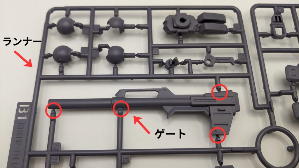HGガンダムマーク２のバズーカでゲート部分を説明する画像