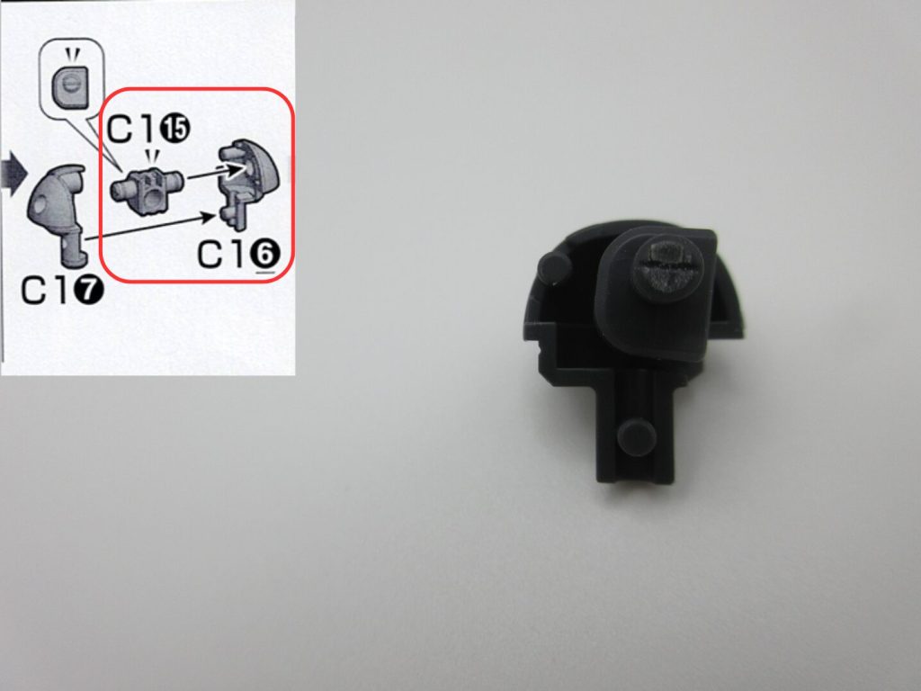 HGシャア専用ザク2の右足の組み立てを解説する画像